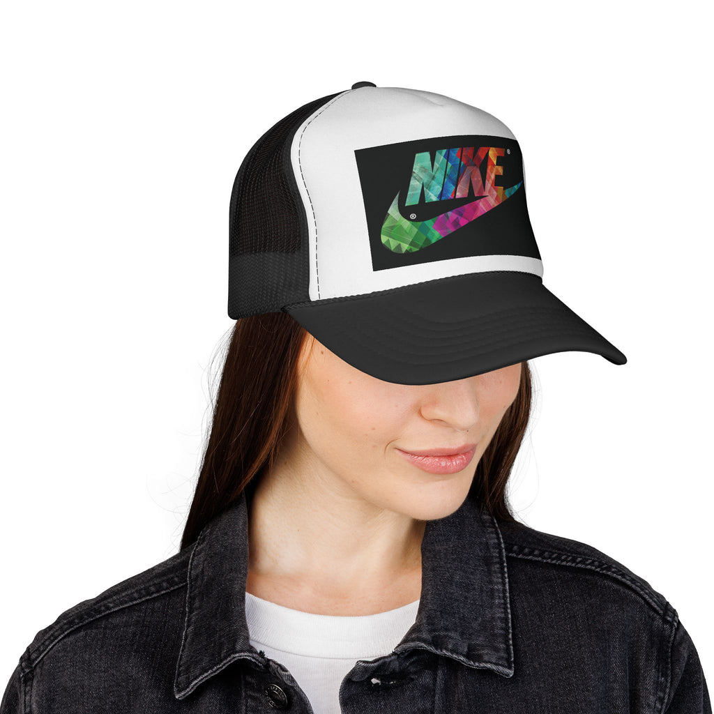 Tie-Dye Swoosh Trucker Cap — Colorful Nike-Inspired Mesh Hat