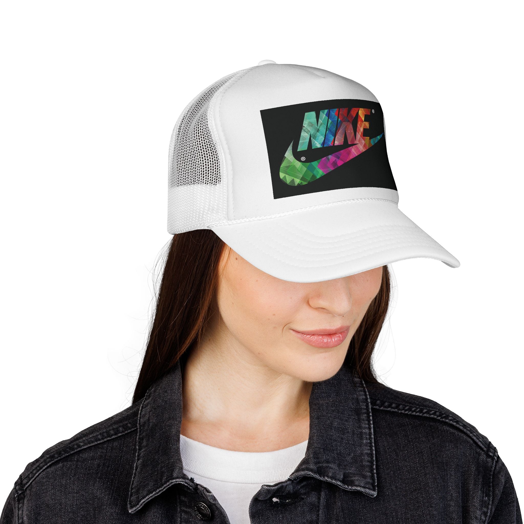 Tie-Dye Swoosh Trucker Cap — Colorful Nike-Inspired Mesh Hat