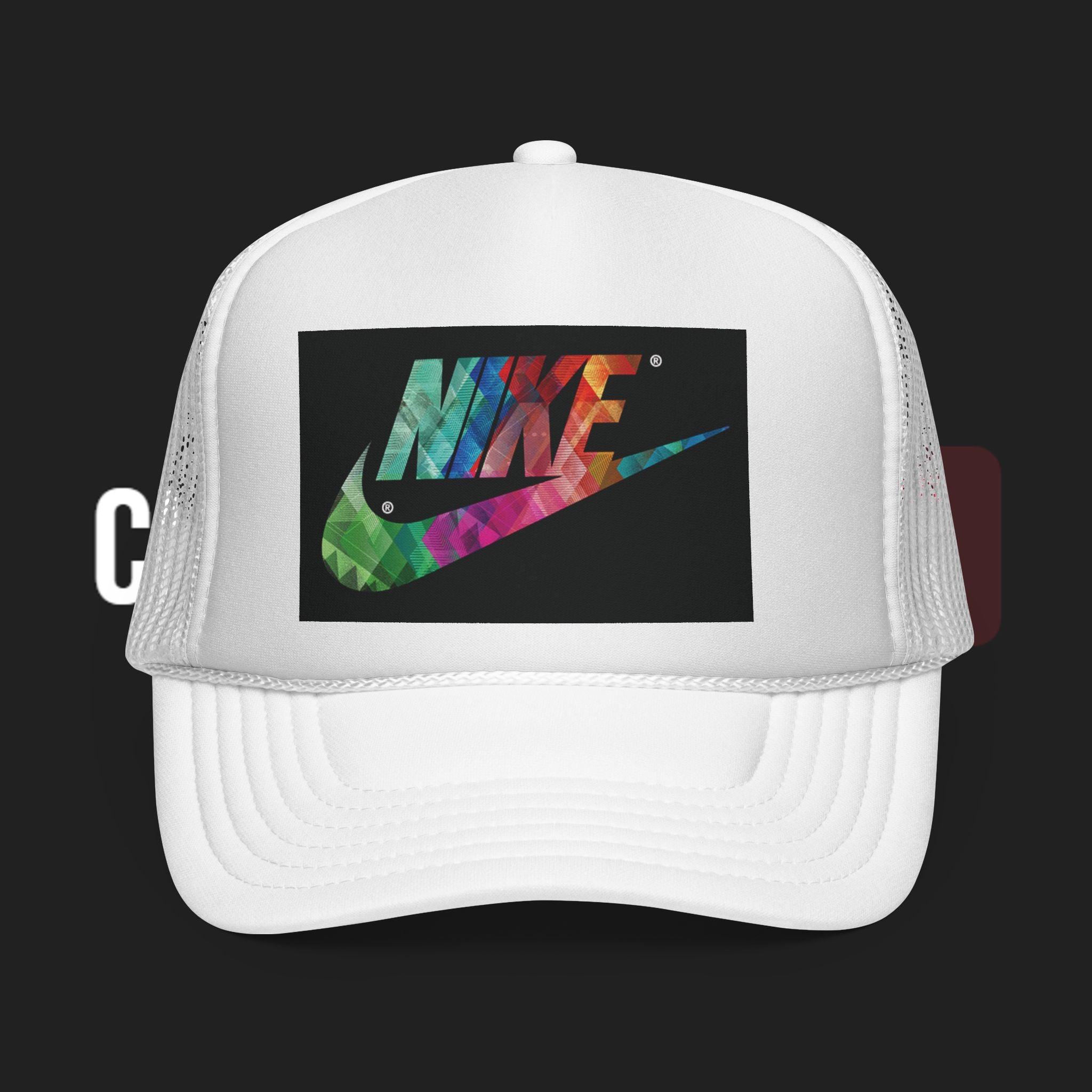Tie-Dye Swoosh Trucker Cap — Colorful Nike-Inspired Mesh Hat
