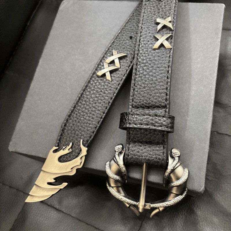 Y2K Punk Phoenix Candle Tip Belt 2.8cm Snake Metal Buckle Unisex