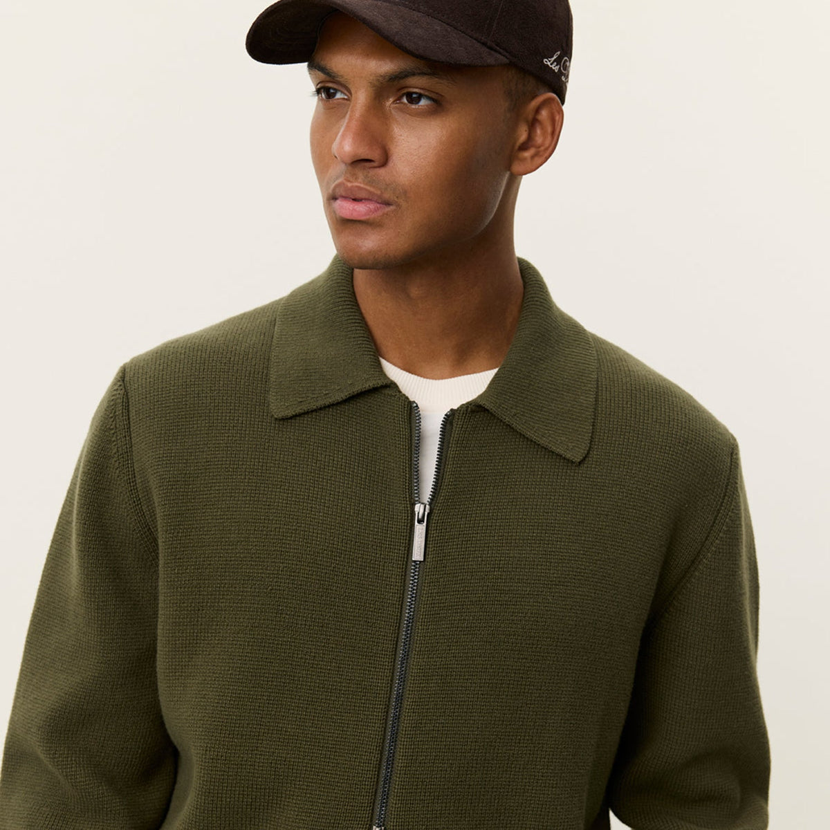 Les Deux Fischer Cotton Milano Zip Overshirt: Olive Night