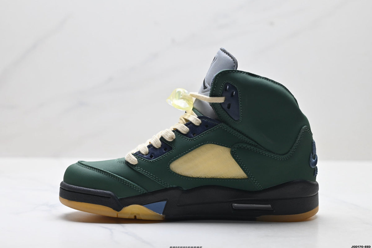 Air Jordan 5 Retro Green Gold Navy Sneakers
